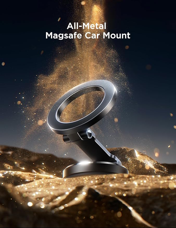 JOYROOM All-Metal MagSafe Car Mount, 360° Rotation Magnetic Phone Holder | Strong Magnets Car Phone Holder for Car Dash, Car Accessories for Women Men, Car Mount for iPhone 17 Pro Max Air 16 15 14 13