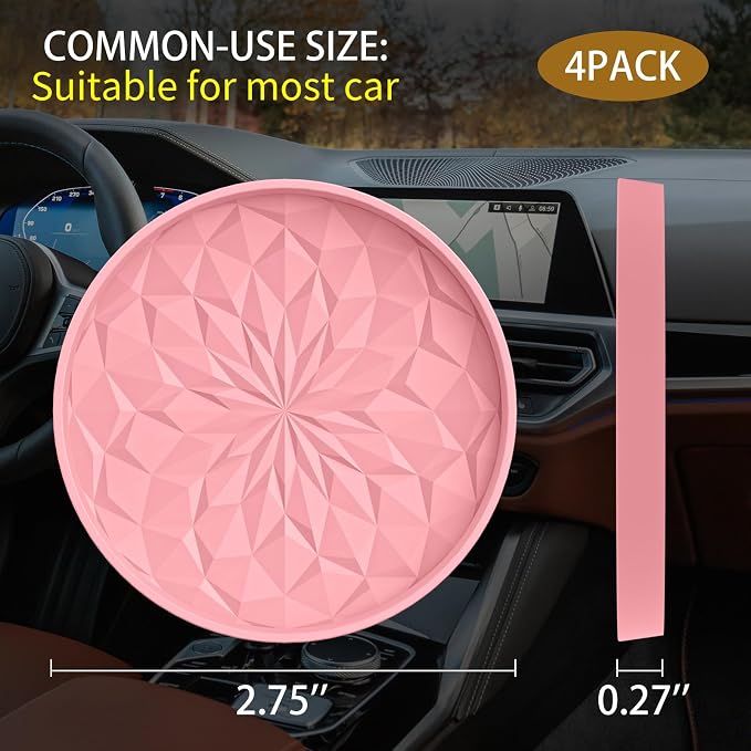 ME.FAN Car Coasters for Cup Holders [4 Pack] - 2.75In Silicone Auto Mug Mats - Universal Non-Slip Recessed Car Interior AccessoriesPink