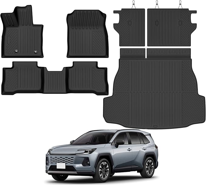 Custom Fit Floor Mats for Toyota RAV4 Hybrid 2026(Not for Phev) | (Not for Cargo Area with subwoofer) All Weather TPE Floor Liners & Trunk Mat & Backrest Mats | Full Set Interior Accessories