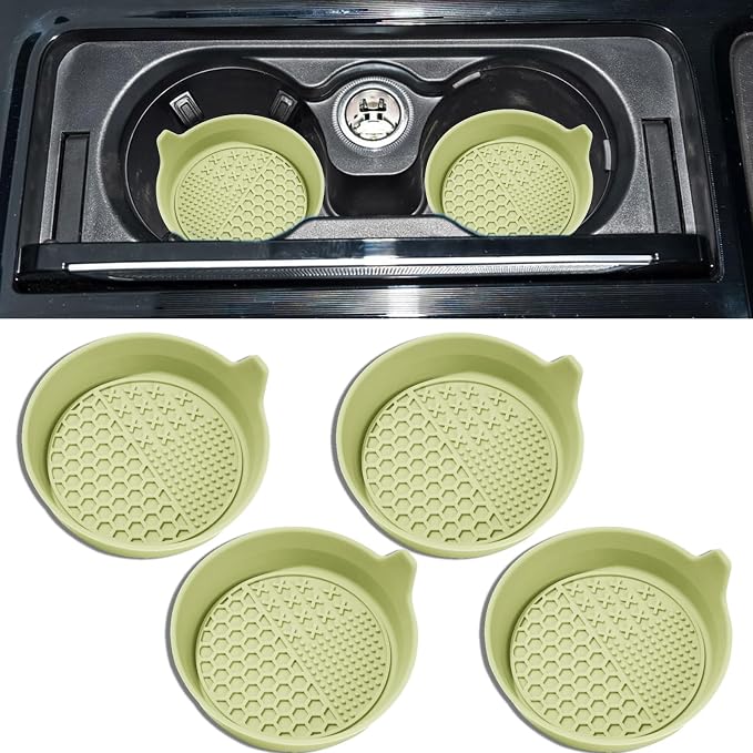 4PCS Car Cup Holder Coaster, Silicone Non-Slip Vehicle Insert Water Bottle Mat, Universal Insulation Drink Cup Pad Decor for SUV/Sedan/Truck, Automotive Interior Accessories (Apricot)