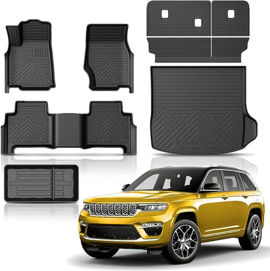 KUST Floor Mats Set for 2022-2026 Jeep Grand Cherokee, Include 4XE | Not for L, Rear Trunk Mat, Backrest Mats, All Weather Protection, TPE Rubber, Raised Edge