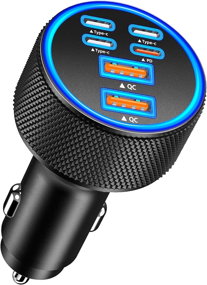 USB C Car Charger, Rombica 6-Port 120W USB-C&USB-A Car Power Adapter Dual 45W PD/QC Multiport Type C Fast Charging Car Accessories for iPhone 17 17 Pro Max 16 15 14 13 12 11/Galaxy S26 S25/Pixel/iPad