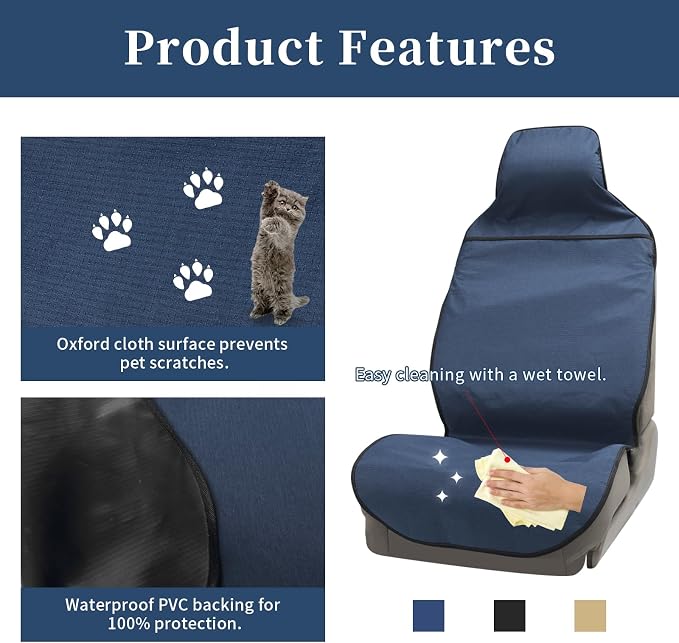 Waterproof Car Seat Cover Automotive Seat Covers for Cars Trucks and SUVs Car Seat Cover Protector Front Seats Navy-2
