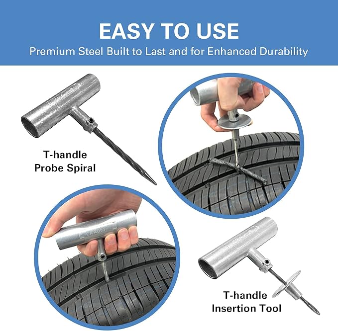 CKAuto Universal Tire Repair Kit, Professional Heavy Duty Emergency Tool | for Flat Tire Puncture Repair, 36-Piece Value Pack, Tire Plug Kit for Cars, SUVs, Motorcycles, Trucks, RVs, and More