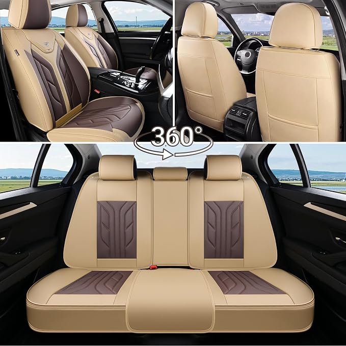 Coverado Seat Covers, Car Seat Covers Front Seats, Leather Seat Covers for Cars, Automotive Seat Covers Car Seat Protector Car Seat Cushion Universal Fit for Most Sedan SUV Pick-up Truck(Beige&Coffee)