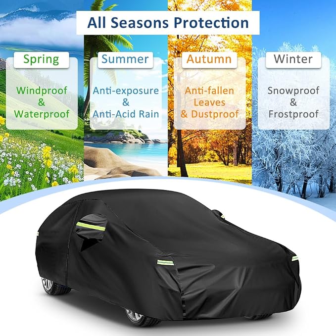 Sailnovo Sedan Car Cover Waterproof All Weather,Heavy Duty Full Exterior Cover for Audi, Honda Snow Sun UV Protection with Zipper Universal Fit for Sedan (178 to 185 Inch)