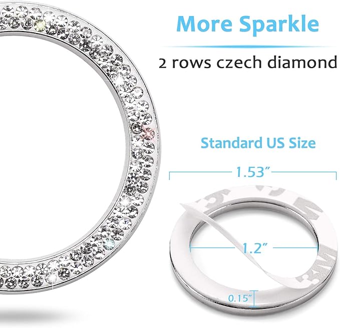 ToBeQueen Push to Start Button Cover 4Pcs Auto Engine Start Stop Bling Car Decor for Women Girl Diamond Rhinestone Rings Stickers, Bedazzled Accessories