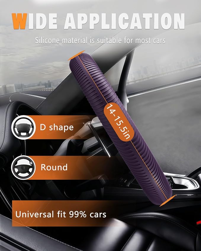 WOCOCN Car Steering Wheel Cover, Thin Anti-Skid Silicone Steering Wheel Cover for Men & Women, Universal Automotive Interior Accessories for Most Cars (Purple)