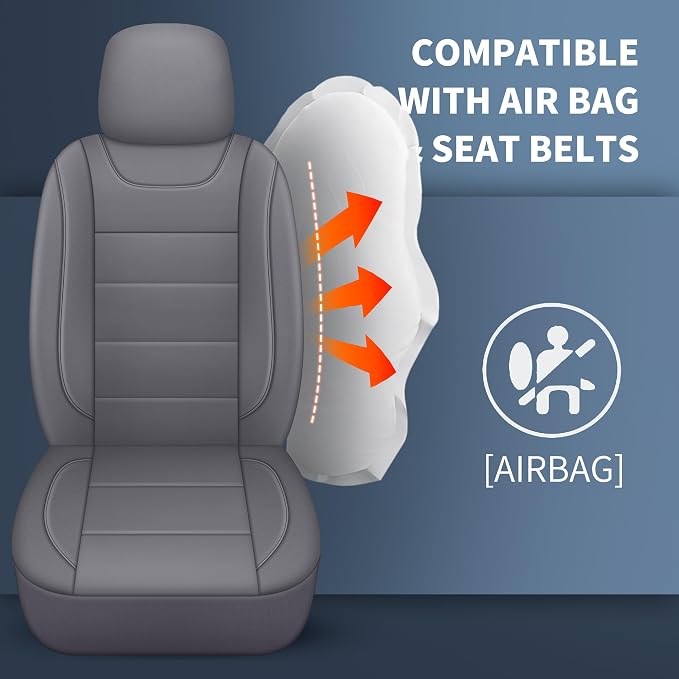 HChengkikz Car Seat Cover, Waterproof Faux Leather (Gray) | Car Seat Protectors, Quilting, Easy to install, Airbag Compatible, Universal Fit for Most Suvs, Trucks, SUVs