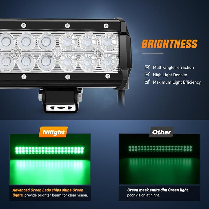Nilight LED Light Bar 20 Inch 126W Spot Flood Combo Green Beam Off Road Lamp Fishing Hunting Emergency Deck Work Lighting for Trucks UTV Pick-up Van Boat Tractor