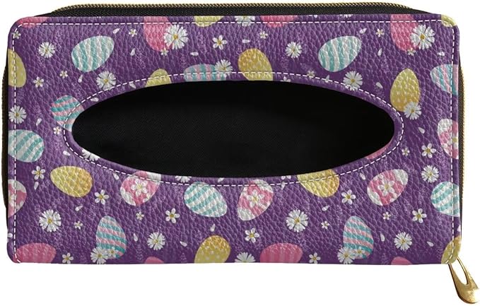 Leathr Egg Print Visor Tissue Holder with Zipper Car Tissue Box Holder Hanging Back Seat Durable Visor Tissue Holder Universal Fit Most Cars