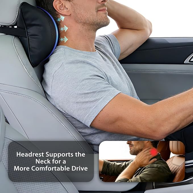 2 Pack Car Neck Pillow Soft Breathable Headrest Pillows for Driving Support, Universal Fit for Most Car Seats Decor Accessories（Black）