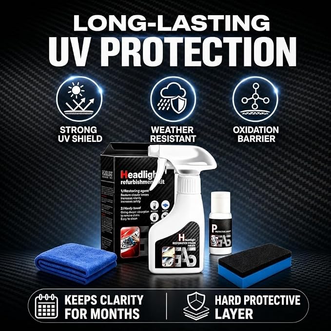 Car Headlight Restoration Kit, 2-in-1 Headlight Repair Fluid & Cleaner for Oxidation Removal, Fix Cloudy, Yellowing and Scratches, Headlamp Restorer with Clarity Coating for All Vehicles 2PCS