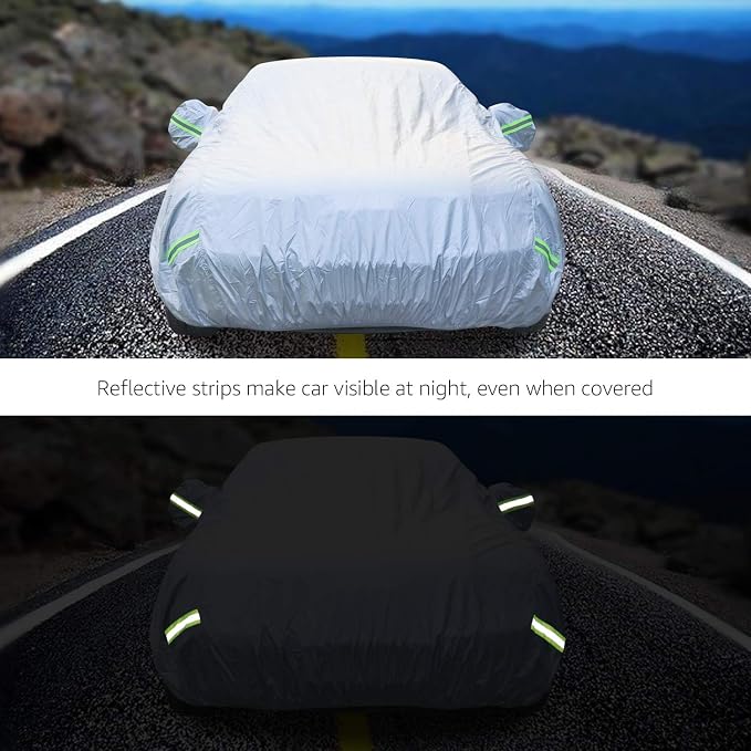 Amazon Basics Silver Weatherproof Car Cover, 150D Oxford, UV Protection, Snowproof, Dustproof for Sedans up to 170"