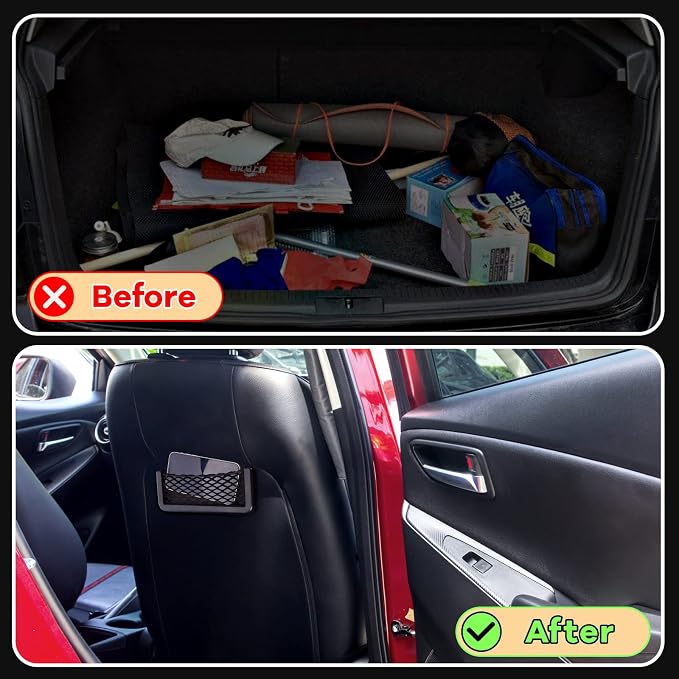 Frienda 4 Pcs Boat Storage Net Bag, ABS Plastic Car Framed Mesh Net Holder, Phone & Cargo Organizer with Screws for Auto, Rv, Boat, Pontoon, Truck Pocket Storage (8 x 3 Inch)