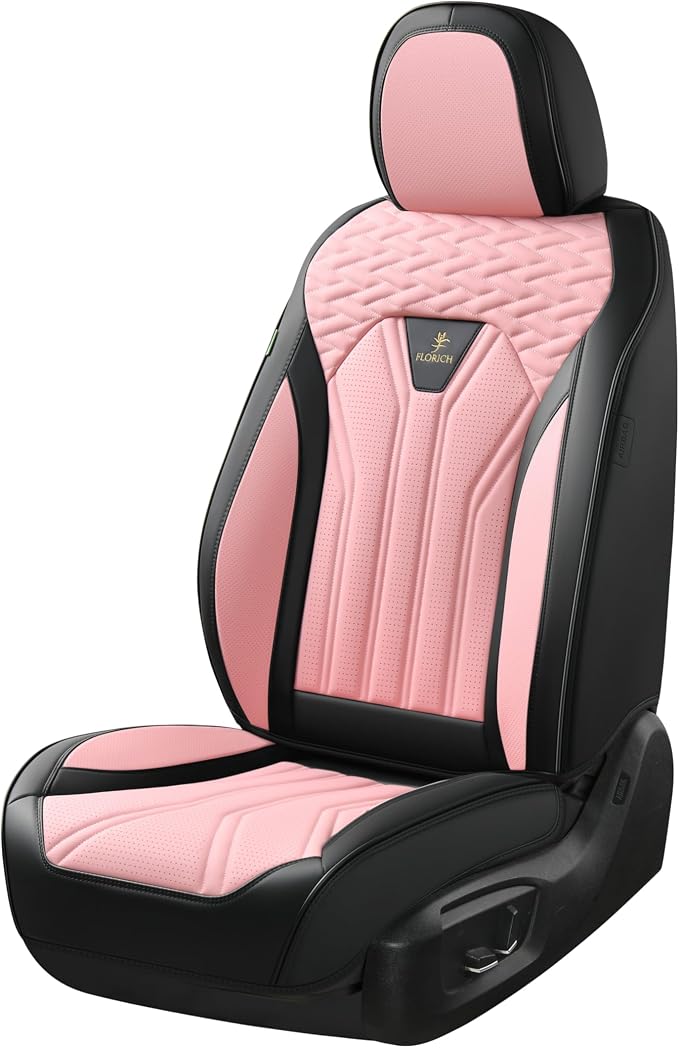FLORICH Leather Seat Covers, Car Seat Covers Full Set, Car Seat Protectors 5 Seats, Pink Driver Seat Covers Fit for Most Cars Trucks SUV