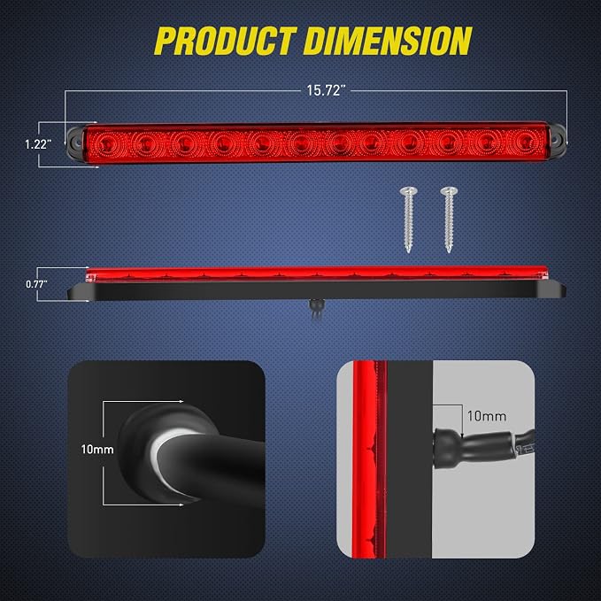 Nilight Trailer Light 16Inch 12 LED Red Running Brake Sequential Turn Signals Lights Waterproof Rear Maker ID Bar for 12V Boat Truck RV | Waterproof Rear Maker ID Bar For 12V Boat Truck RV, High Visibility Identification Strip