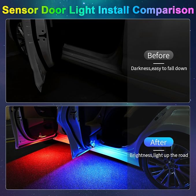 CARFIB Car Door Light Projector Wireless 7 Colors LED Welcome Lights Magnetic Sill Interior Courtesy Lighting USB Rechargeable Warning Lamp Vehicle Auto Sensing Decorations 4pcs