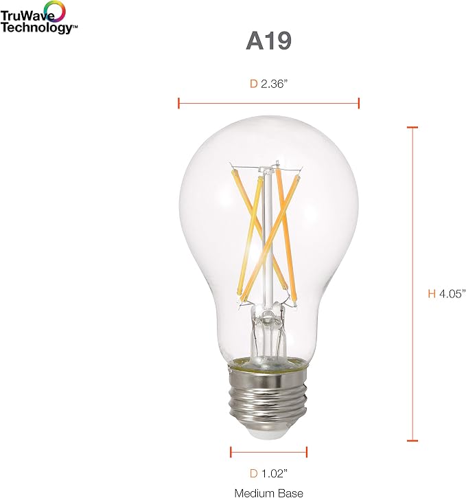 Sylvania LED TruWave Natural Series A19 Light Bulb, 60W Equivalent, Efficient 8W, Medium Base, Dimmable, Clear, 5000K, Daylight - 4 Count (Pack of 4) - Total 16 (40809)