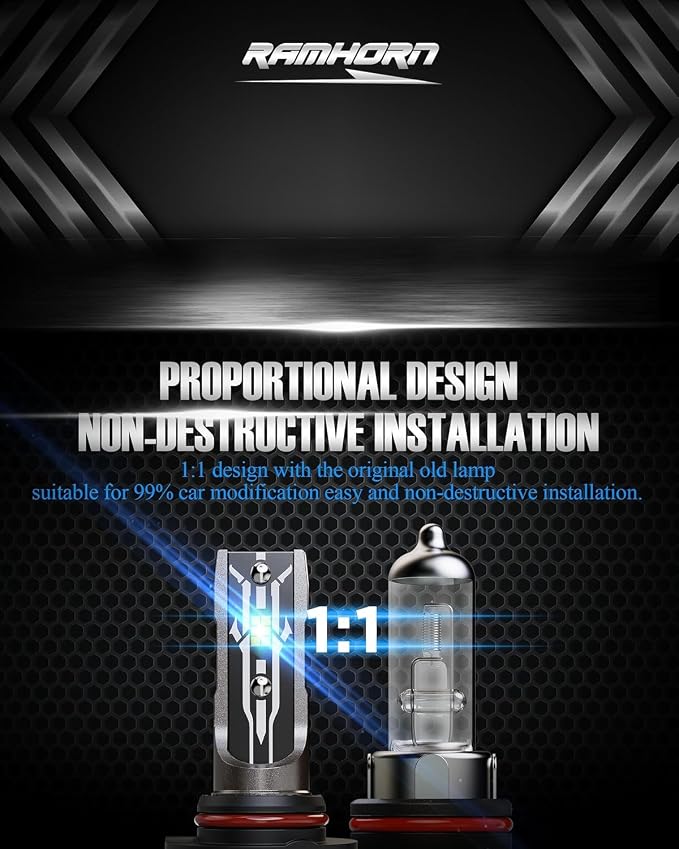 RAMHORN H4 Light Bulbs, 300% Brightness, 1:1 Size, Plug-N-Play, Pack of 2