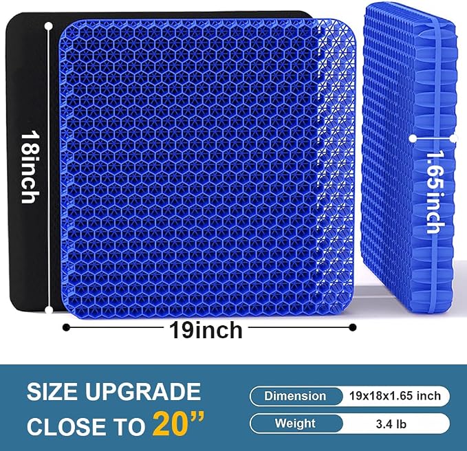 Gel Seat Cushion, Super Large Gel Cushion Chair Pads with Non-Slip Cover for Home Office Car Seat Wheelchair, Soft Breathable Honeycomb Seat Cushion for Relieve Hip Pain, As Seen On TV