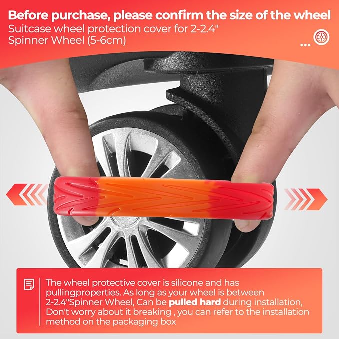 8Pcs Upgrade Luggage Wheel Covers,Travel Accessories (Bright Red/Orange) | Wear-resistant & anti-noise silicone covers. Fits 2-2.4" wheels. Protects suitcase wheels. Travel essential for suitcases