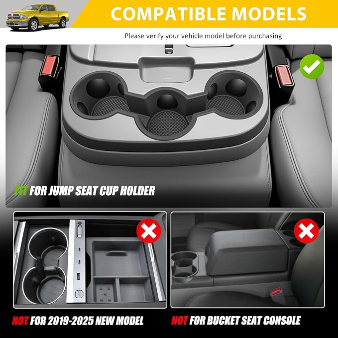 Jump Seat Cup Holder for 2013-2018 Dodge Ram 1500 2500-5500 & 2019-2025 Classic Models(NOT New Body) Center Console Cup Holder Insert Cupholder Coaster Liner Accessories(Jump Seat Only)
