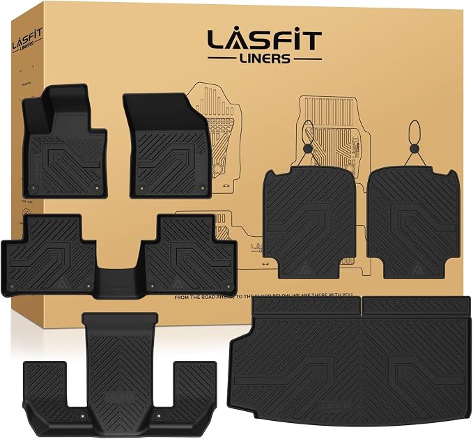 LASFIT Floor Mats & Cargo Liner for 2020-2026 Volvo XC90 T8 PHEV 6 Seats Only, Custom Fit All Weather TPE Floor Liners, Refined Interior Protection, 1st 2nd 3rd Row Mats, Trunk Mat & Backrest Mats