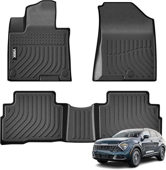 VIWIK Floor Mats for Kia Sportage 2024 2023 Hybrid, All-Weather Automotive Car Mats, TPE Rubber Liners Set Sportage Accessories, Odorless Anti-Slip, Front & 2nd Row, 3-pc Black