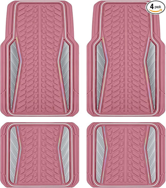 PIC AUTO All Pink Car Floor Mats, Aluminum-Molded with Full-Circle Iridescent Inlay Strip Car Mats, Universal-Fit Rubber Mats for Cars, Trucks & SUVs, All-Weather, Non-Slip, Easy-to-Clean Interior Mat