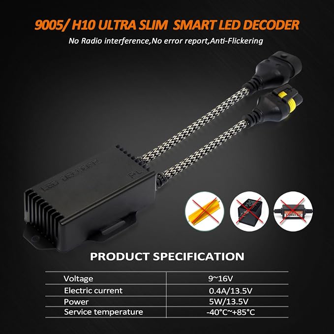 Bestview 9005 H10 LED light Canbus Decoder Kits Compatibility Anti Flickering Resistor Warning Canceler Pack of 2 | Plug and Play Smart Error Free Load Resistor Adapter Kits