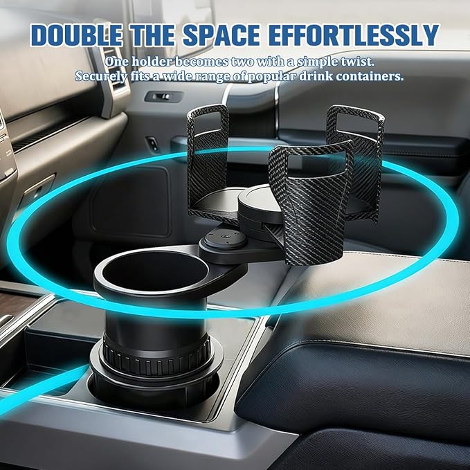 Car Cup Holder Expander, 2 in 1 Multifunctional 360° Rotating Water Bottles Holder Extender Adapter with Adjustable Base, Automotive Insert Drink Cup Adapter, Universal for Vehicles (Black)