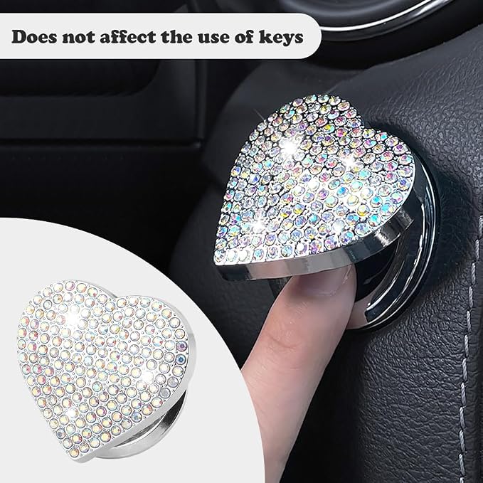 Bling Push Start Button Cover with Rhinestone,Heart Push to Start Button Cover for Car Decor,Diamond Engine Start Buttons Cover Car Accessories Interior for Women & Girl (Colorful)