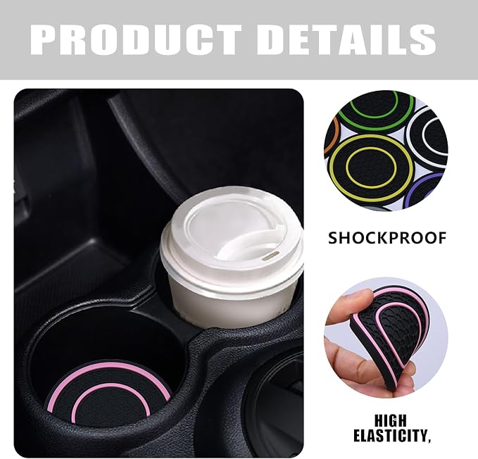 4 Pack Car Coasters for Cup Holder, 2.75 Inch Universal Auto Waterproof Coasters Silicon Insulation Cup Mats,No-Slip Anti Dust Insert Coaster for Woman Man, Suit for Vehicle Interior (Black/Pink)