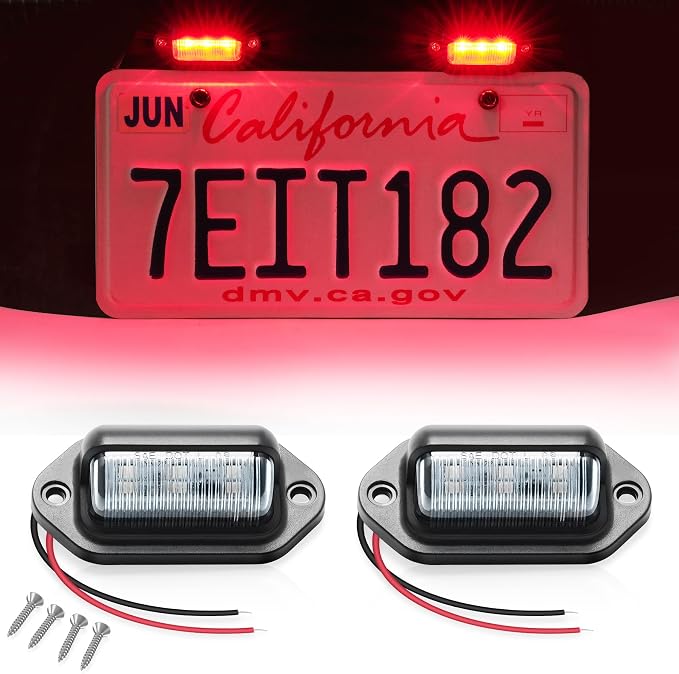LivTee License Plate LED Light 2PCS, Universal 12V Waterproof Tag Lamp for Car Truck SUV RV Trailer Boat Van, Red