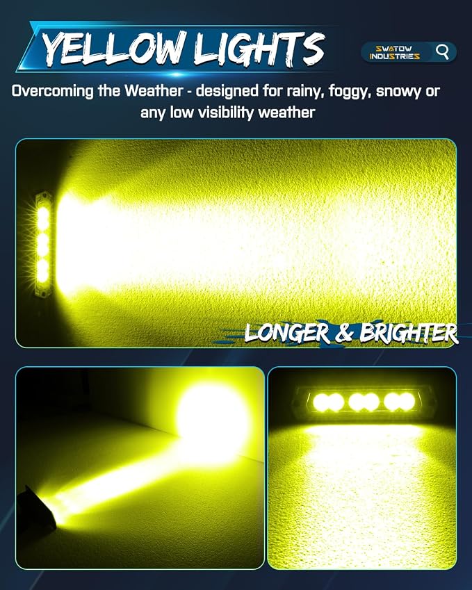 Flush Mount LED Pods Yellow 7 Inch CREE LED Light Bar Flush Mount Reverse Light Spot LED Pods Yellow Fog Lights for Wrangler F150 Toyota Ram Chevy GMC Truck UTV ATV