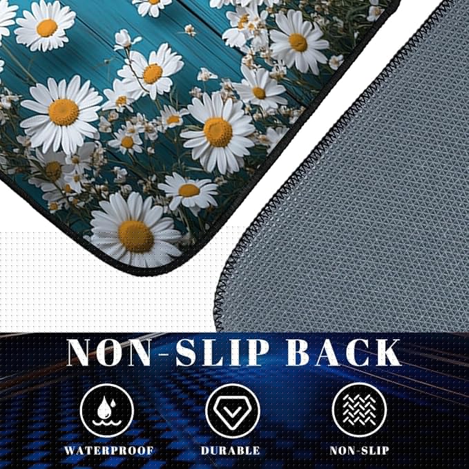 Flower Car Floor Mats Daisy Blue Butterfly Rustic Wooden Carpet Front Rear Carpets Mat Decorative Car Floor Carpets Non-Slip Auto Car Accessories Universal Fit for Car SUV Truck Van