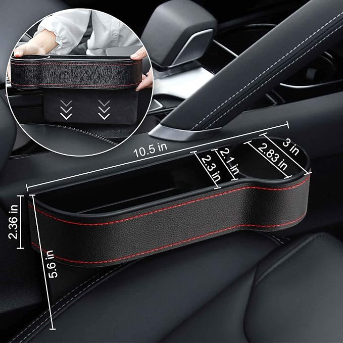 2 Pcs Car Seat Gap Filler - Leather Car Seat Crevice Storage Box with Adhesive Foam Pads, Car Gap Filler Organizer for Front Seat Gap Filler Between Car Seat and Console, Universal Fit