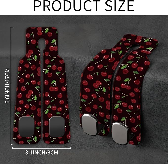 Car Seat Back Storage Headrest Hook, Premium Leather Double Metal Hook, Hanger Storage Organizer for Purse Cloth Bag, Car Interior Accessories Black Red Cherry