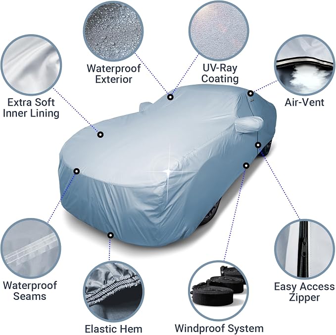 iCarCover 15-Layer Premium Car Cover Waterproof All Weather, Automobiles Outdoor UV Protection Full Exterior Cover, Size C11 (See Size Chart)