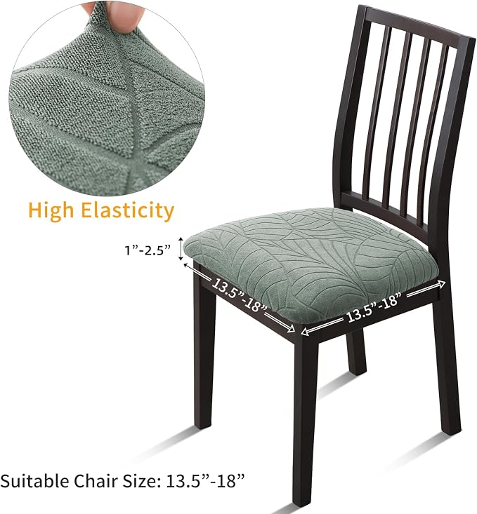 Fuloon Waterproof Seat Cushion Covers 4 PCS, Stretch Dining Room Chair Covers Washable Kitchen Chair Slipcover Protector Removable (Green)