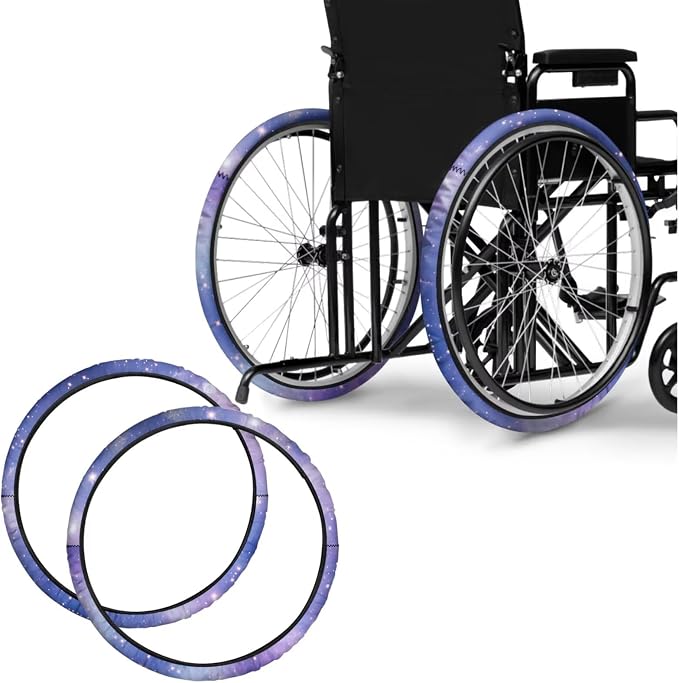 Purple Galaxy Wheelchair Wheel Covers Non-Slip Wheelchair Accessories Tyre Covers to Protect Floors Carpets Fits 24" Wheels Set of 2 Pairs