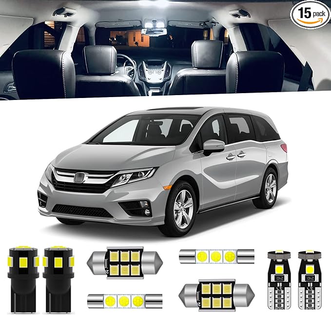 15-Pieces Odyssey LED Interior Lights Kit for Honda Odyssey 2018 2019 2020 2021 2022 2023 2024 White 6000K LED Interior Lighting Package + Install Tool