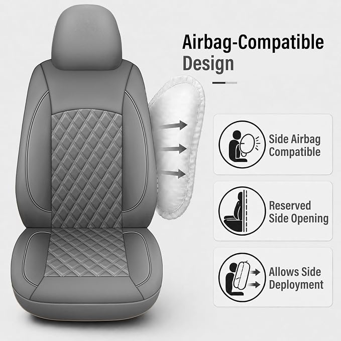 HChengkikz Car Seat Cover, Waterproof Nappa Leather (Gray) | Breathable, Airbag compatible, Easy to Install, Universal Fit for Most Cars, Sedans, SUVs, Vans, Trucks