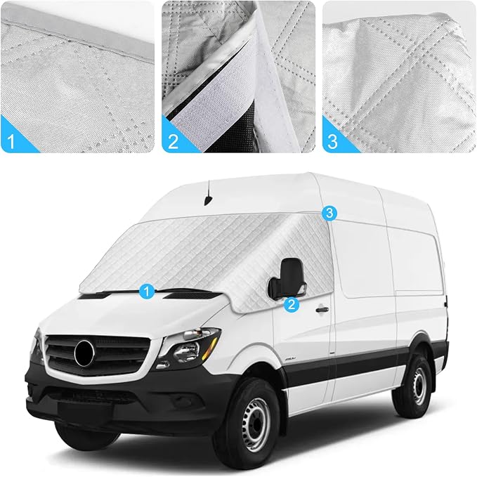 Windshield Sun Shade for Mercedes Sprinter 2006-2018, External 5-Layer Reflective Sunshade for Freightliner Dodge Sprinter & VW Crafter
