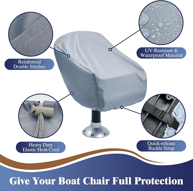 2 Pack Boat Seat Covers Waterproof 900D Heavy Duty Boat Captain Chair Cover | 24W x 22D x 14H inch, Grey