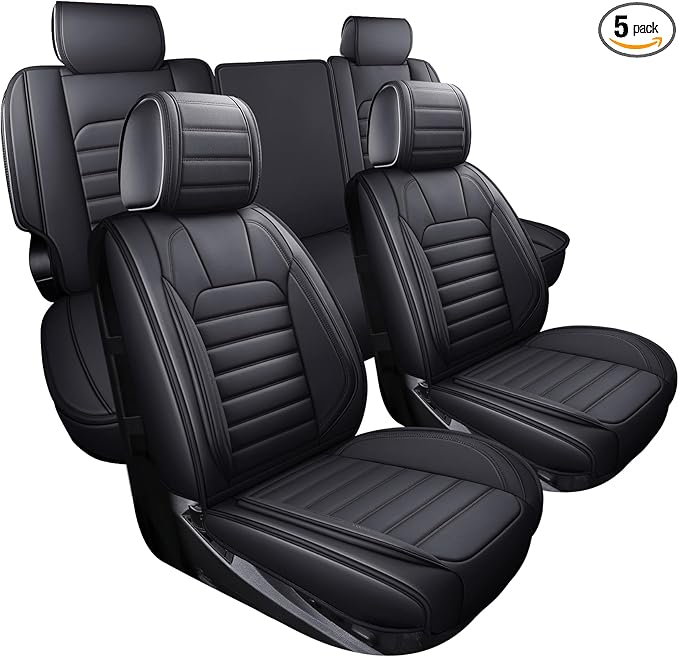 YIERTAI for Chevy Chevrolet Silverado GMC Sierra Car Seat Covers Fit 2007-2023 2024 2025 2026 1500/2500/3500HD Truck Waterproof Leather Crew Double Extended Cab Covers(5 PCS Full Set/Black)