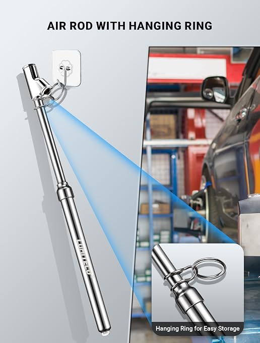LUMITECO Dual Head Tire Pressure Gauge, Heavy Duty Extension Air Tire Gauge for Tire Pressure Range 10-150PSI 1-10BAR, Straight Foot Dual Head Chuck Auto Service Gage for Car,Semi Truck,RV,Motorcycle