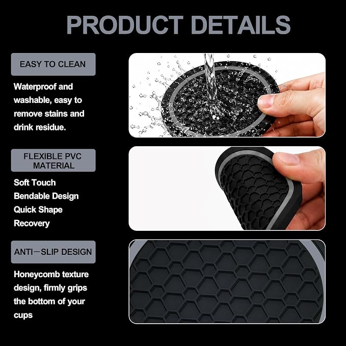 4PCS Car Cup Holder Coasters - 2.75 Inch Non-Slip Insert Water Bottle Holder Pads, Dustproof Automotive Interior Accessories Mat, Universal for Vehicles, Trucks, RVs (Grey)
