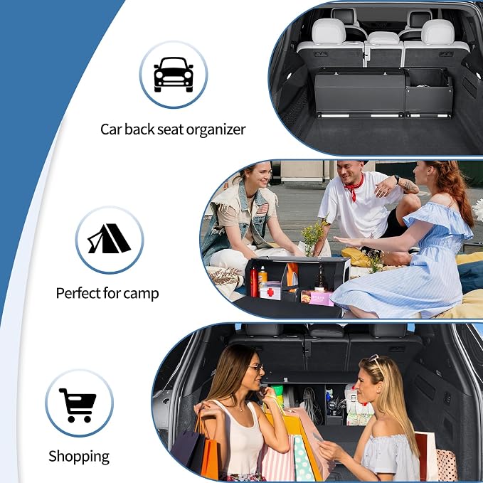 Car Trunk Organizer Waterproof Leather Car Trunk Storage Organizer | Suv Trunk Organizer with Lid and Sturdy Handle Car Organizer and Storage for Truck, Sedan (Black, 36.2 x 11.4 x 12.2in)